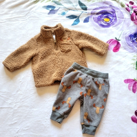 Carter's Fleece Sherpa 2 piece Moose Outfit 3 Months - Picture 1 of 6